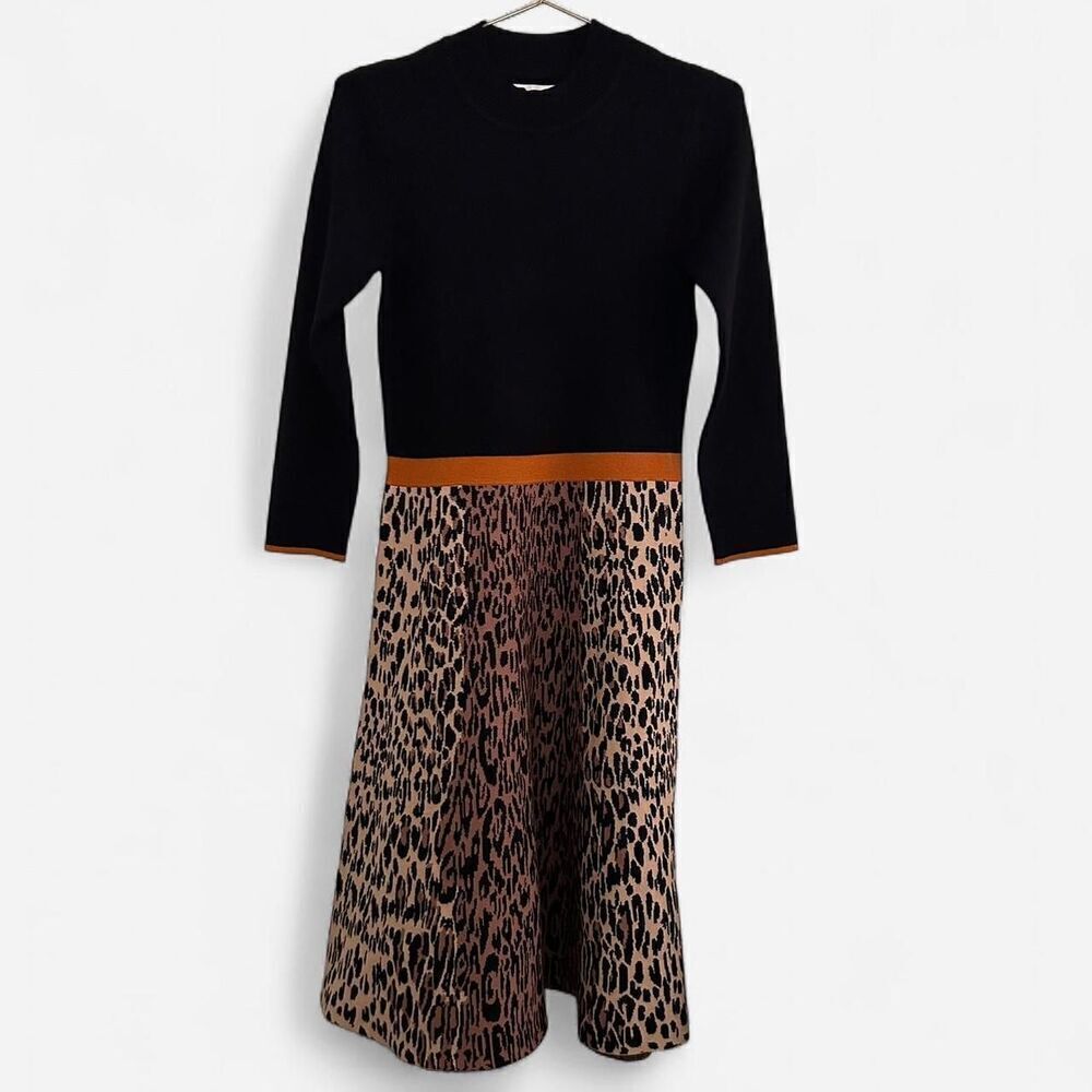 Eliza J old money knit Animal Print Fit & Flare Sweater Dress S